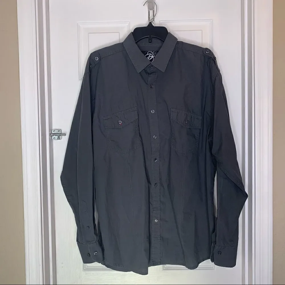 Drill Clothing Company Gray Button Down Long Sleeve Shirt